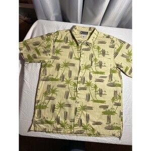 Columbia Sportswear Mens Sz Large Button down shirt Palm Tree Short Sleeve Green
